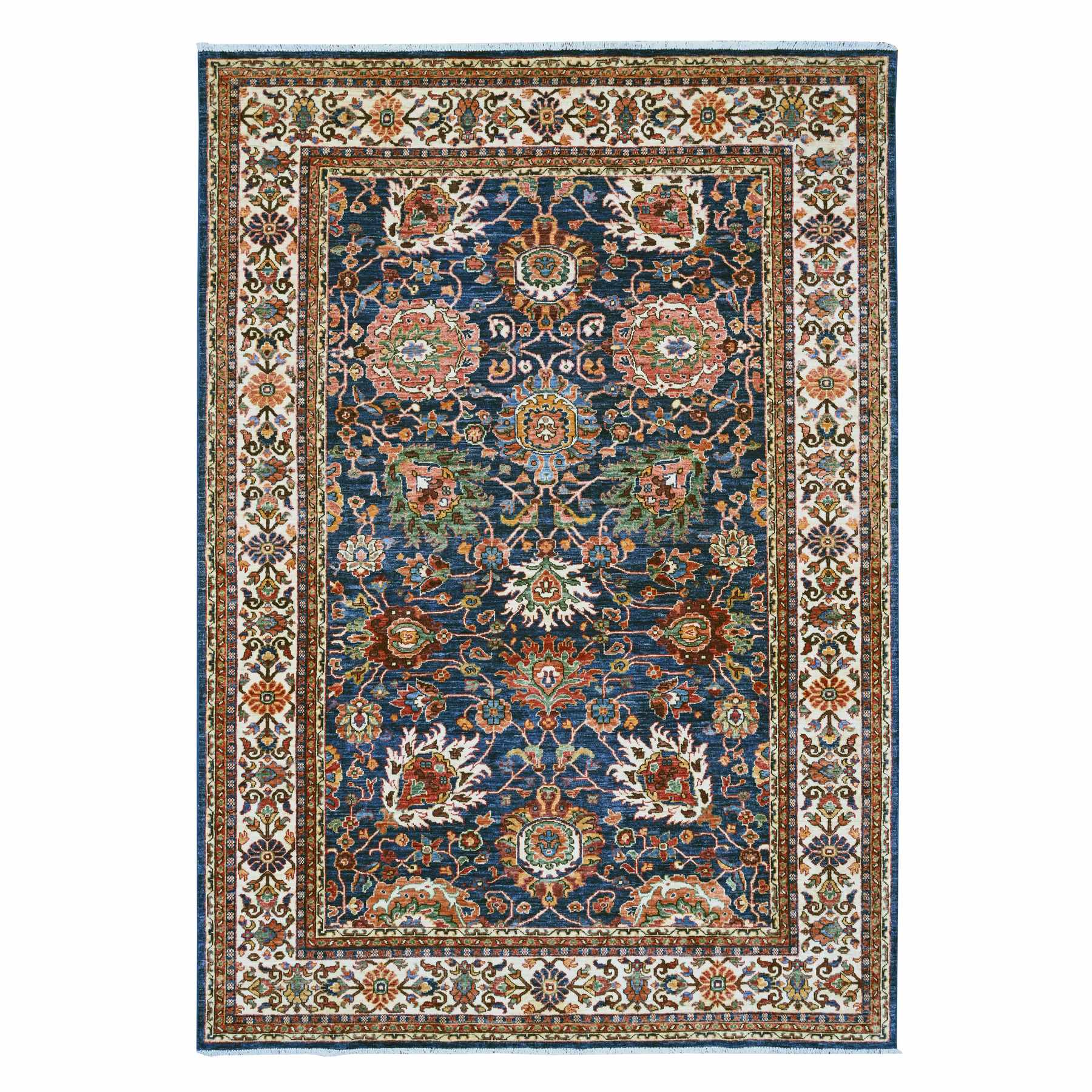 6'2"x8'9" Yale Blue, Aryana Grade, Persian with All Over Design, Vegetable Dyes, High Mountain Wool, Hand Knotted, Densely Woven, Oriental Rug 